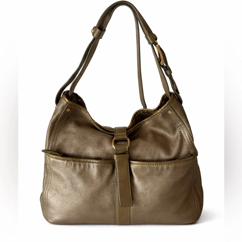Cole Haan Gold Metallic Leather shoulder Bag structured tote